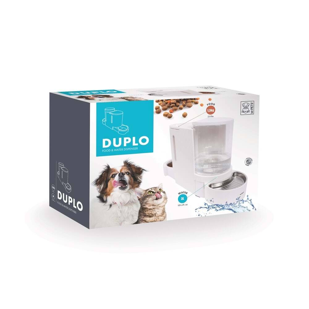 M-Pets Duplo Hazneli Mama ve Su Kabı 3Litre-1.3Kg Beyaz 