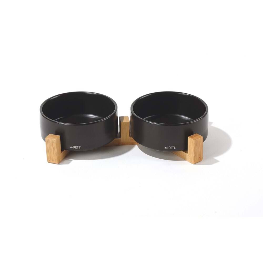 M-Pets Opera Bambu Standlı Seramik Kedi Mama ve Su Kabı 2X350ML BLACK