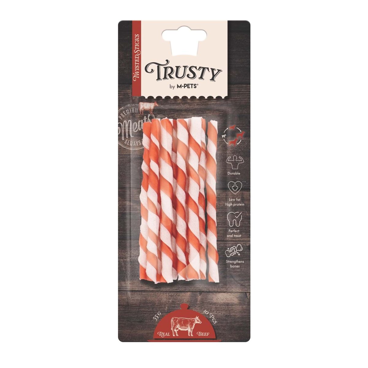 M-PETS TRUSTY BEEF TWISTED STICKS 10LU 55GR/12,7CM