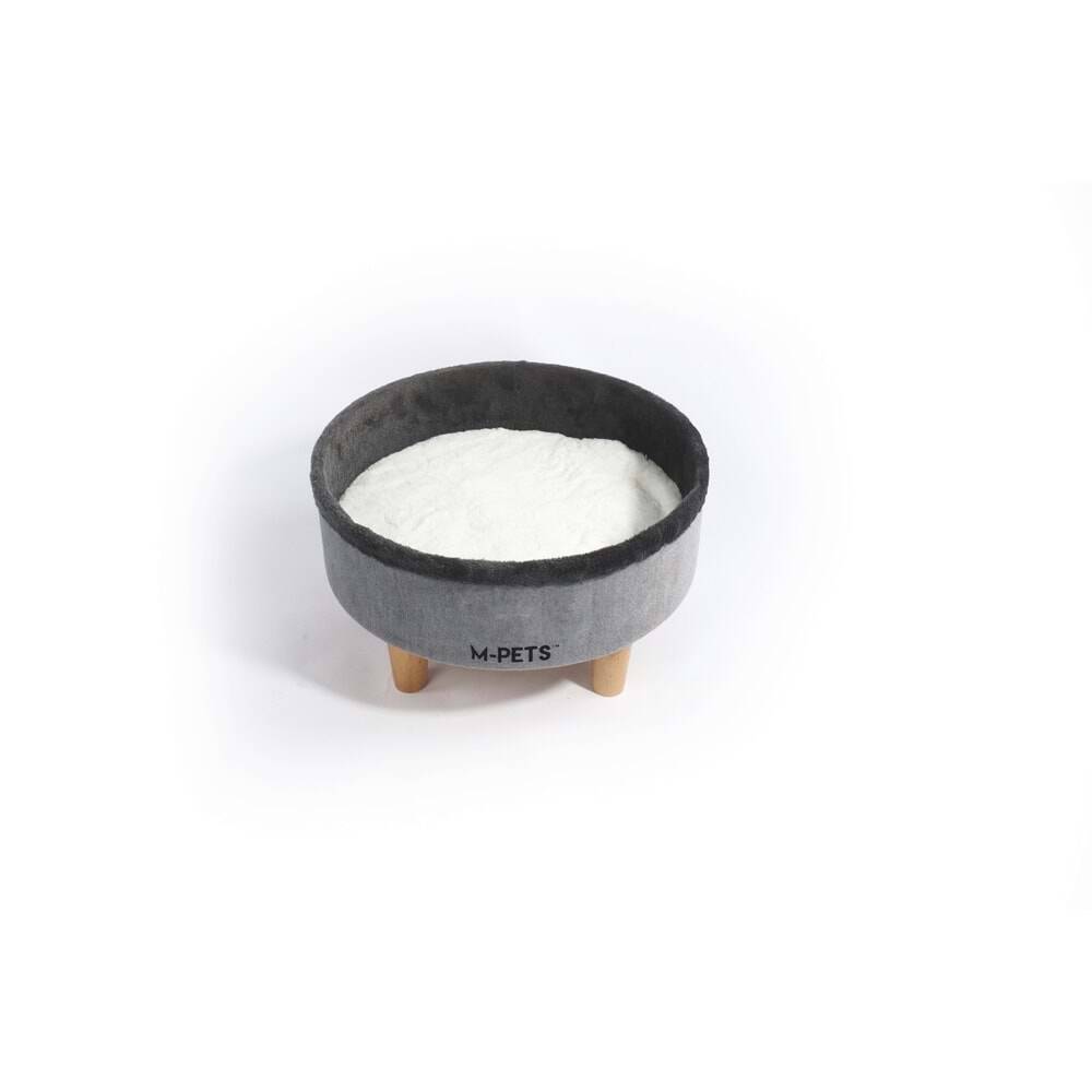 M-PETS ROUND ELEVATED AHŞAP AYAKLI KEDİ YATAĞI GREY