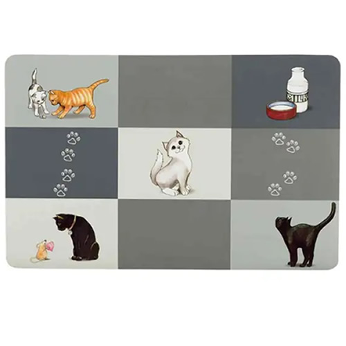 Trixie Kedi Figürlü Mama ve Su Kabı Servis Altlığı 44x28cm Gri