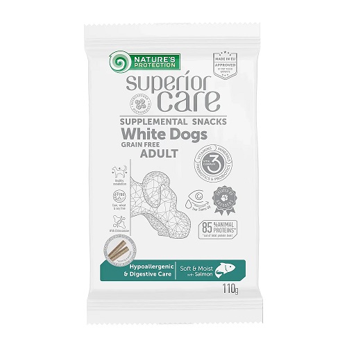 Natures Protection Superior Care Beyaz Tüylü Köpekler İçin Somonlu Hipoalerjenik Sindirim Destekli Köpek Ödülü 110g