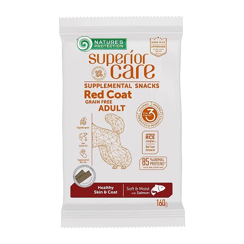 Natures Protection Superior Care Kızıl Tüylü Köpekler İçin Somonlu Deri Tüy Sağlığı Destekli Köpek Ödülü 160g