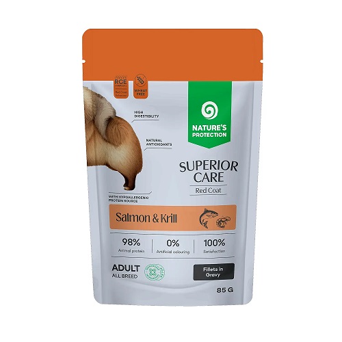 Natures Protection Superior Care Kızıl Tüylü Köpekler İçin Somonlu Krilli Sos İçinde Yaş Köpek Maması 85g