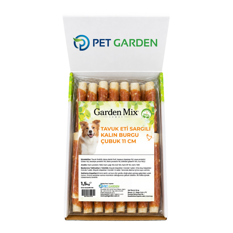 Garden Mıx Tavuk Eti Sargılı Kalın Burgu Çubuk 11cm 1,5 Kg