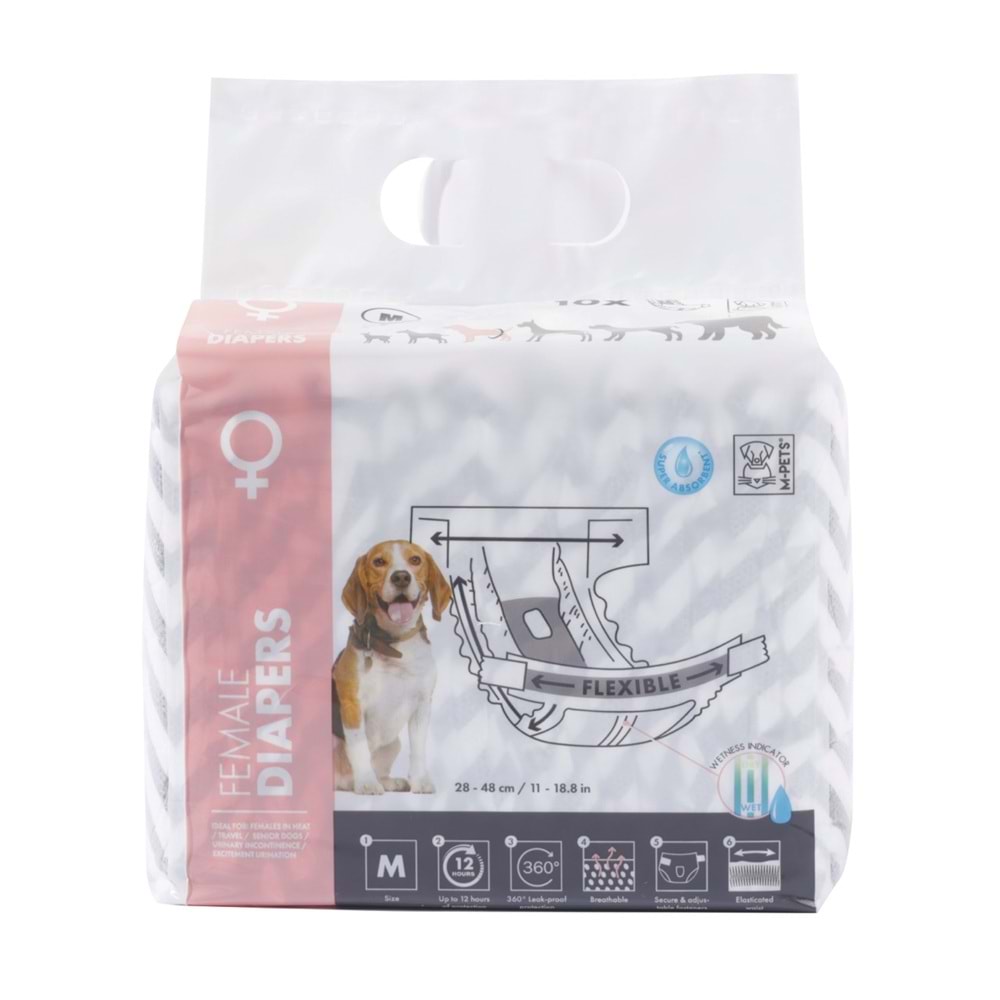 M-PETS DIAPERS DİŞİ KÖPEKLER İÇİN KÜLOT (M) 10LU