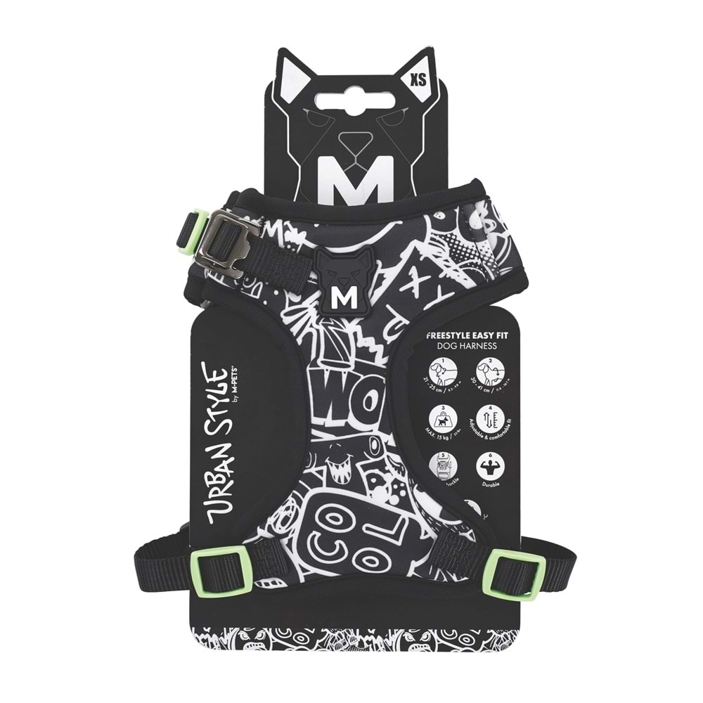 M-PETS URBAN STYLE BLACK/WHİTE EASY FİT KÖPEK GÖĞÜS TASMASI (XS)
