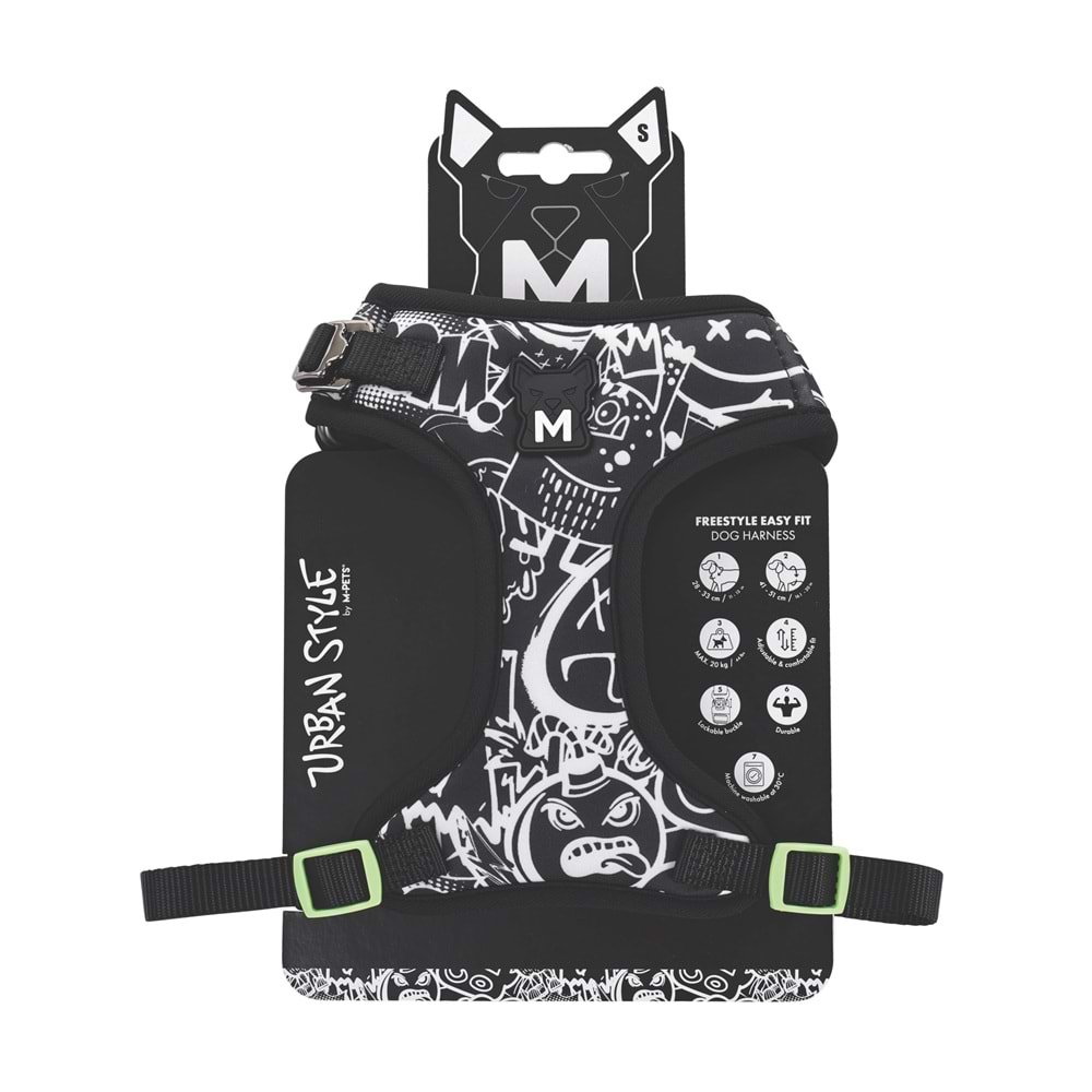 M-PETS URBAN STYLE BLACK/WHİTE EASY FİT KÖPEK GÖĞÜS TASMASI (S)