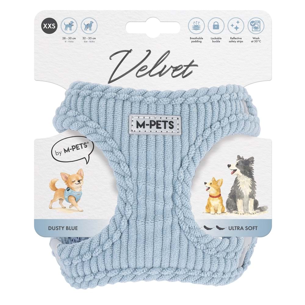 M-PETS VELVET DOG GÖĞÜS TASMASI BLUE (XXS)