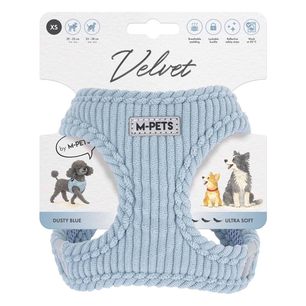 M-PETS VELVET DOG GÖĞÜS TASMASI BLUE (XS)