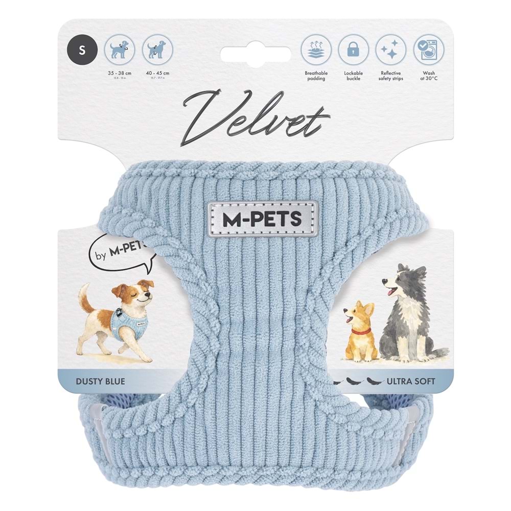 M-PETS VELVET DOG GÖĞÜS TASMASI BLUE (S)