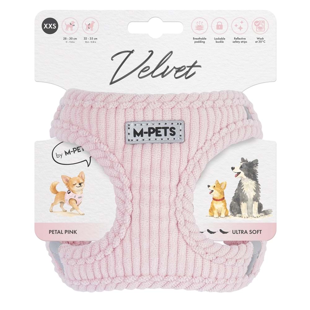M-PETS VELVET DOG GÖĞÜS TASMASI PİNK (XXS)