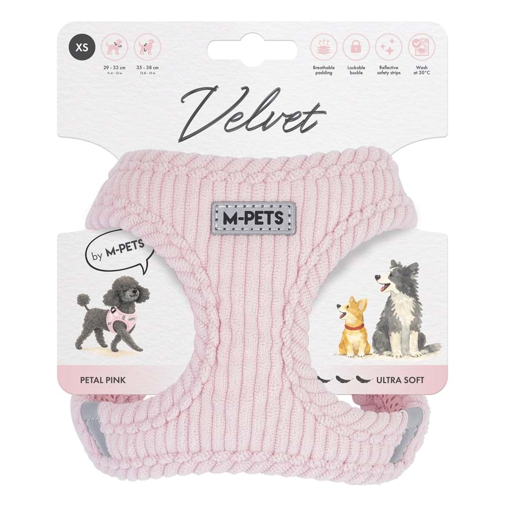 M-PETS VELVET DOG GÖĞÜS TASMASI PİNK (XS)