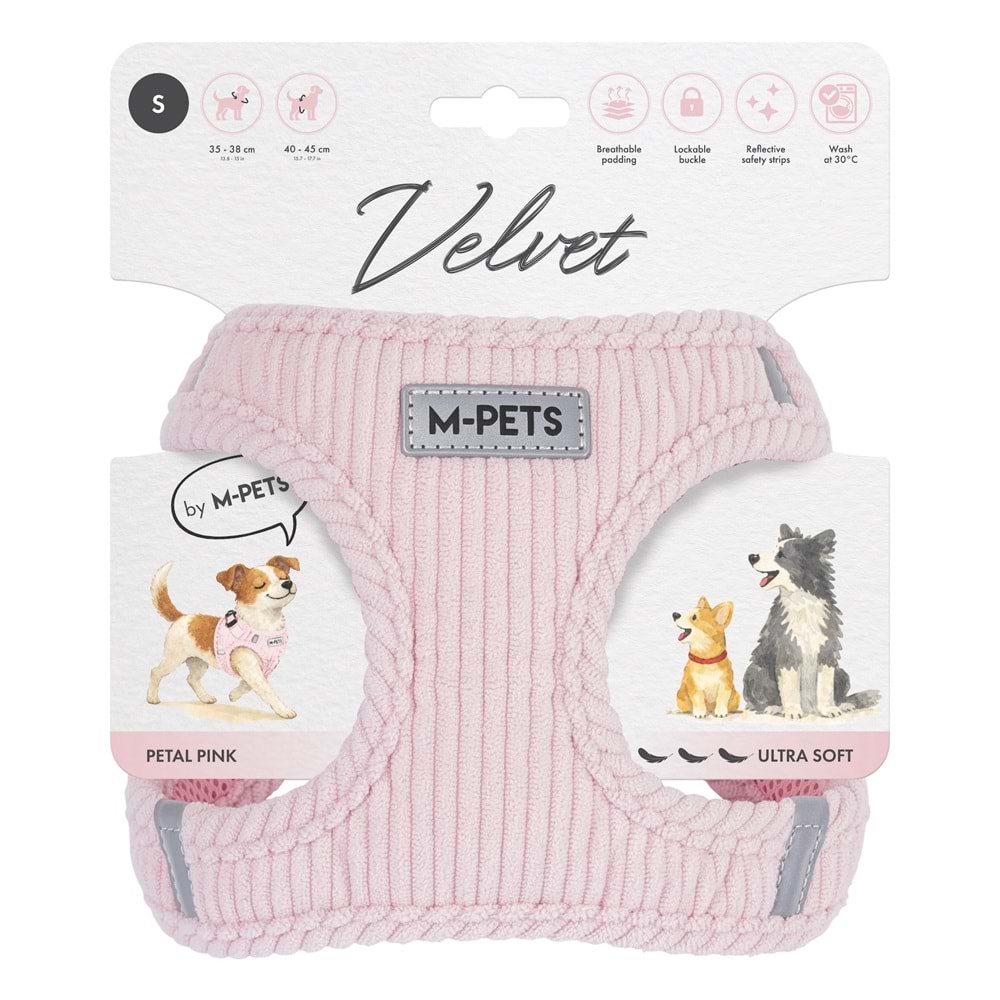 M-PETS VELVET DOG GÖĞÜS TASMASI PİNK (S)