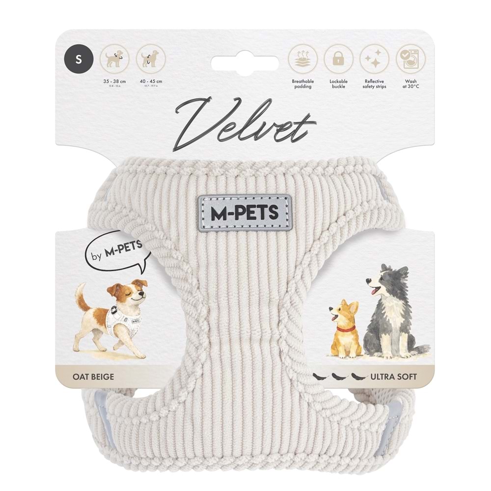 M-PETS VELVET DOG GÖĞÜS TASMASI BEJ (S)