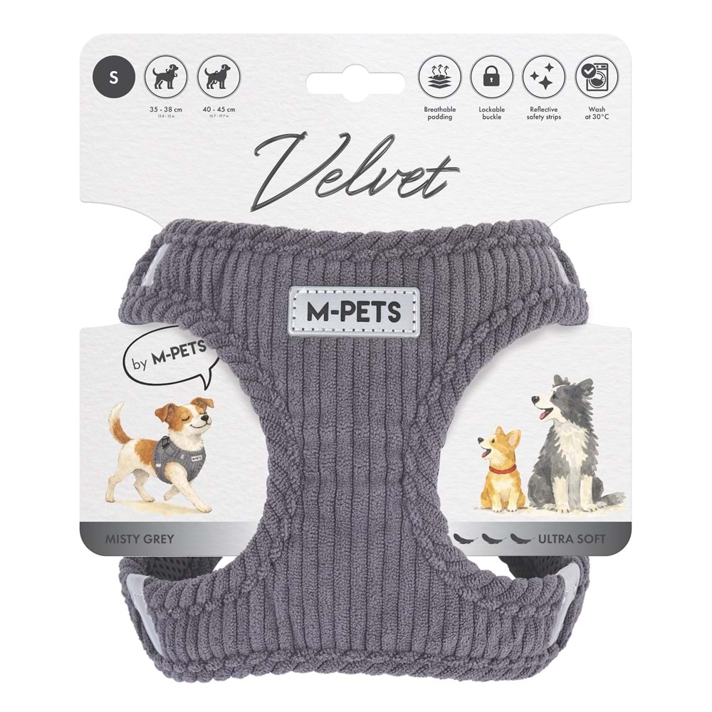 M-PETS VELVET DOG GÖĞÜS TASMASI GRİ (S)