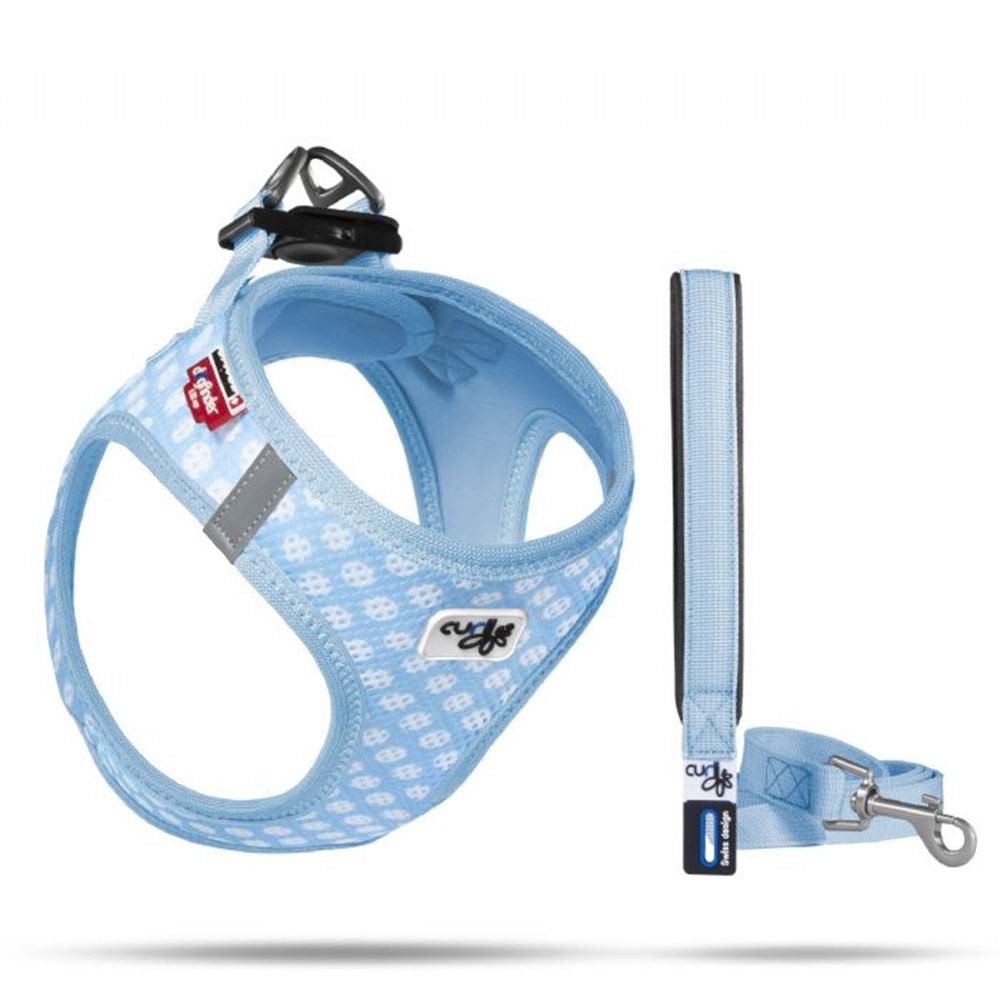 Curlı Vest Air-Mesh Köpek Göğüs Tasması Açık Mavi Puantiye XS