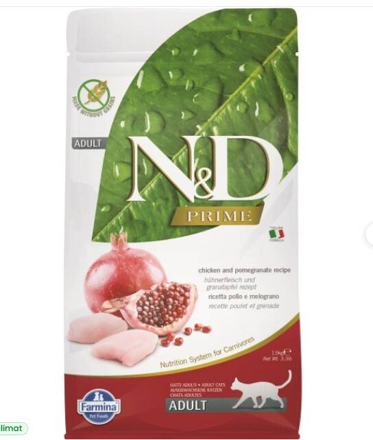 ND Prime Cat Tavuklu ve Narlı Tahılsız Yetişkin Kedi Maması 1,5kg