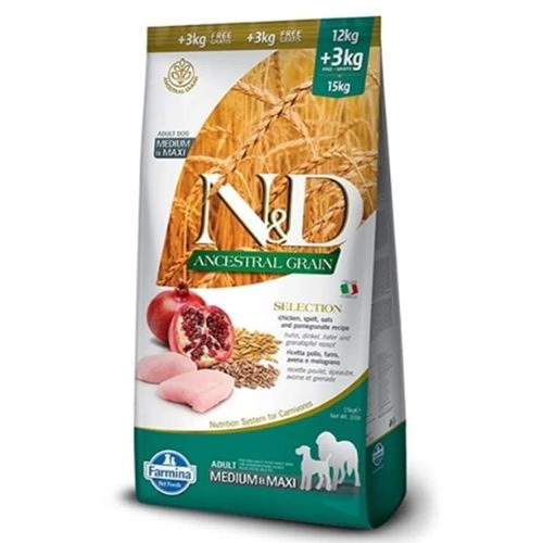 ND Dog Selection Low Grain Medium/Maxi Tavuklu&amp;Narlı 12+3 Köpek Maması Kg 