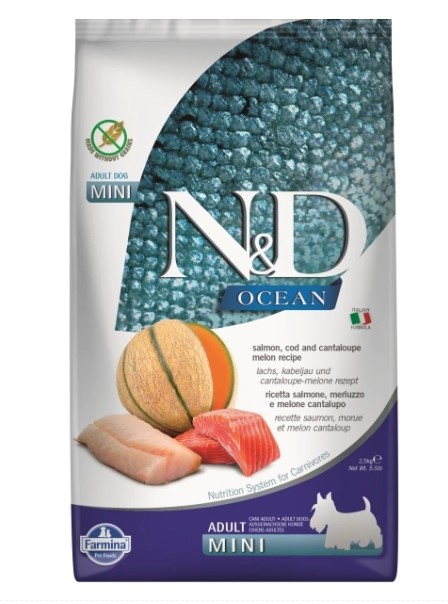 ND Dog Ocean Somonlu Morina Balıklı ve Kavunlu Tahılsız Mini Irk Yetişkin Köpek Maması 2.5kg