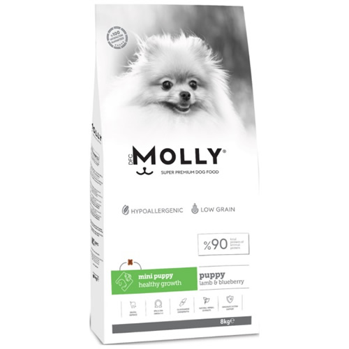 Molly Kuzulu ve Yabanmersinli Mini Irk Yavru Köpek Maması 8kg
