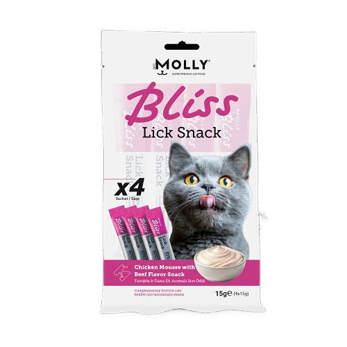 Molly Bliss Kedi Lick Snack Tavuk Dana Etli Sıvı Ödül Maması 4*15 gr