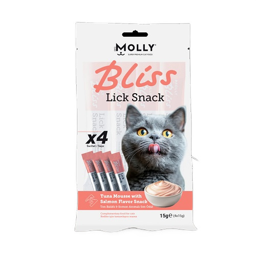 Molly Bliss Kedi Lick Snack Ton Balıklı Somonlu Sıvı Ödül Maması 4*15 gr