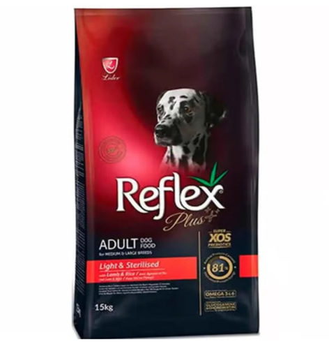 Reflex Plus Light Tüm Irklar için Kuzu Etli ve Pirinçli Kısırlaştırılmış Köpek Maması 15kg