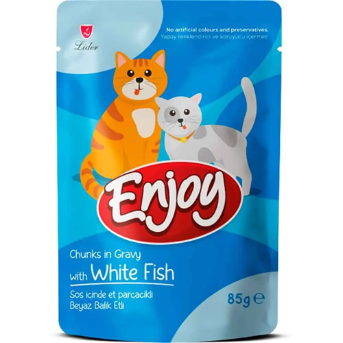 Enjoy Pouch Balıklı Sos İçinde Et Parçacıklı Kedi Konservesi 85 G