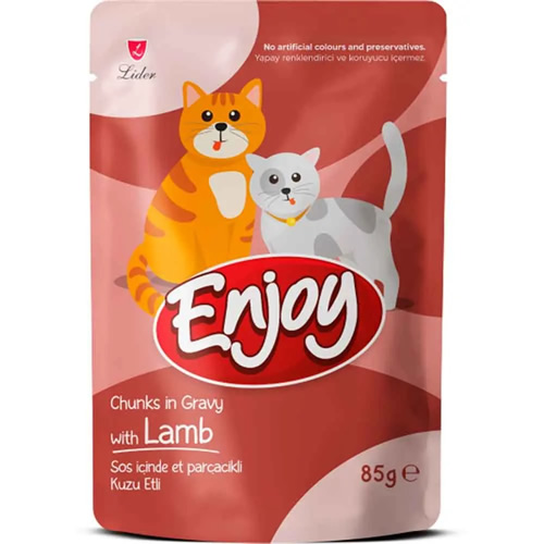 Enjoy Pouch Kuzu Etli Sos İçinde Et Parçacıklı Kedi Konservesi 85 Gr