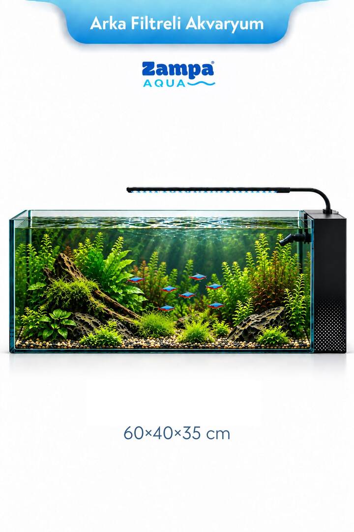 Zampa AQUA Jingming Akvaryum Ultra-Clear Arka Filtreli Siyah 60*40*35 cm