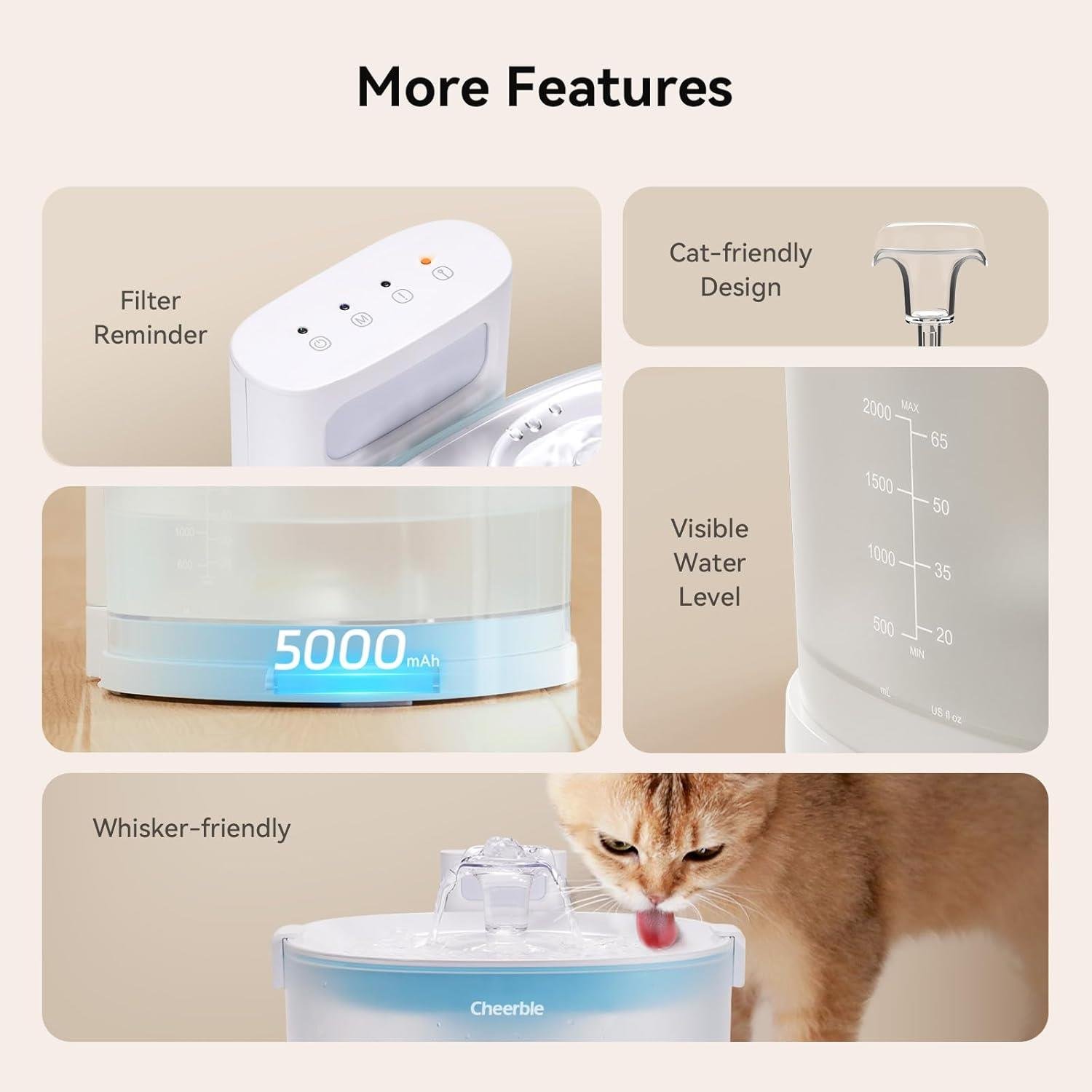 Cheerble E1 PlastikLHazneli Sarzlı Otomatik Kedi Su Pınarı 2 Litre