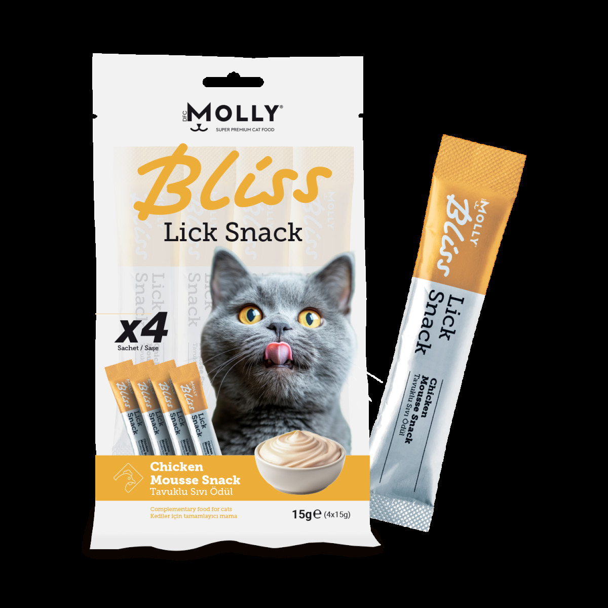 Molly Bliss Kedi Lick Snack Tavuklu Sıvı Ödül Maması 4*15 gr