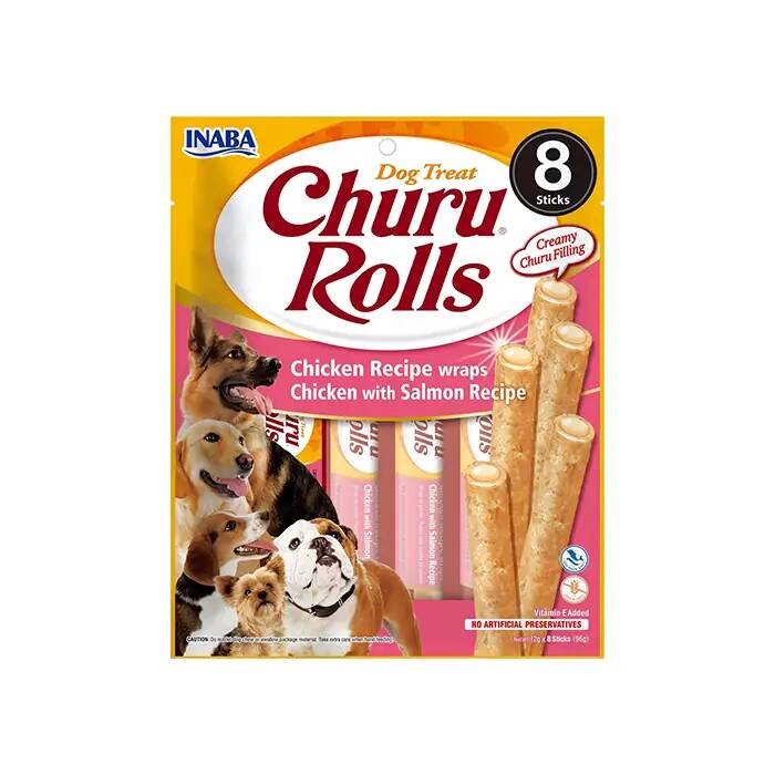 Churu Rolls Sticks Tavuk Sargılı ve Somonlu Köpek Ödül Maması 8x12gr