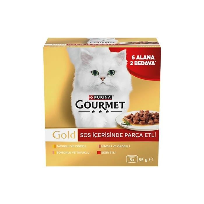Gourmet Gold Soslu Parça Etli Karışık Çeşitli Kedi Konservesi 8x85gr (8 AL 6 ÖDE)
