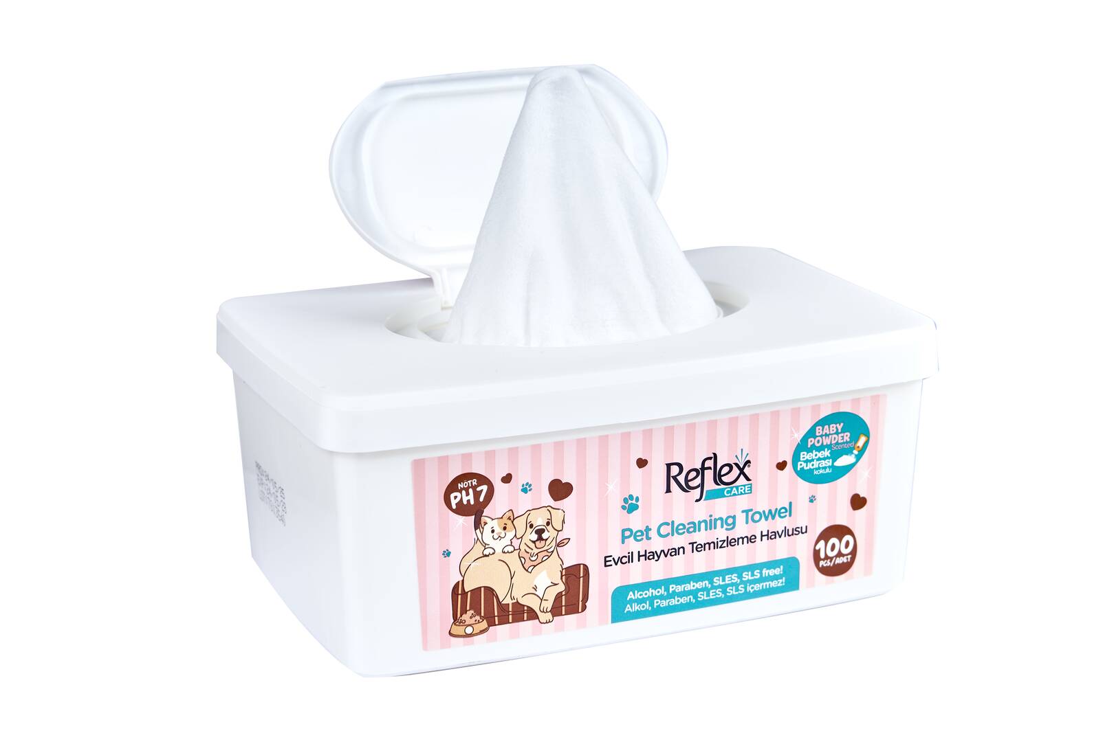 Reflex Care Bebek Pudrası Kokulu Kedi ve Köpekler için Temizleme Mendili 100 LÜ