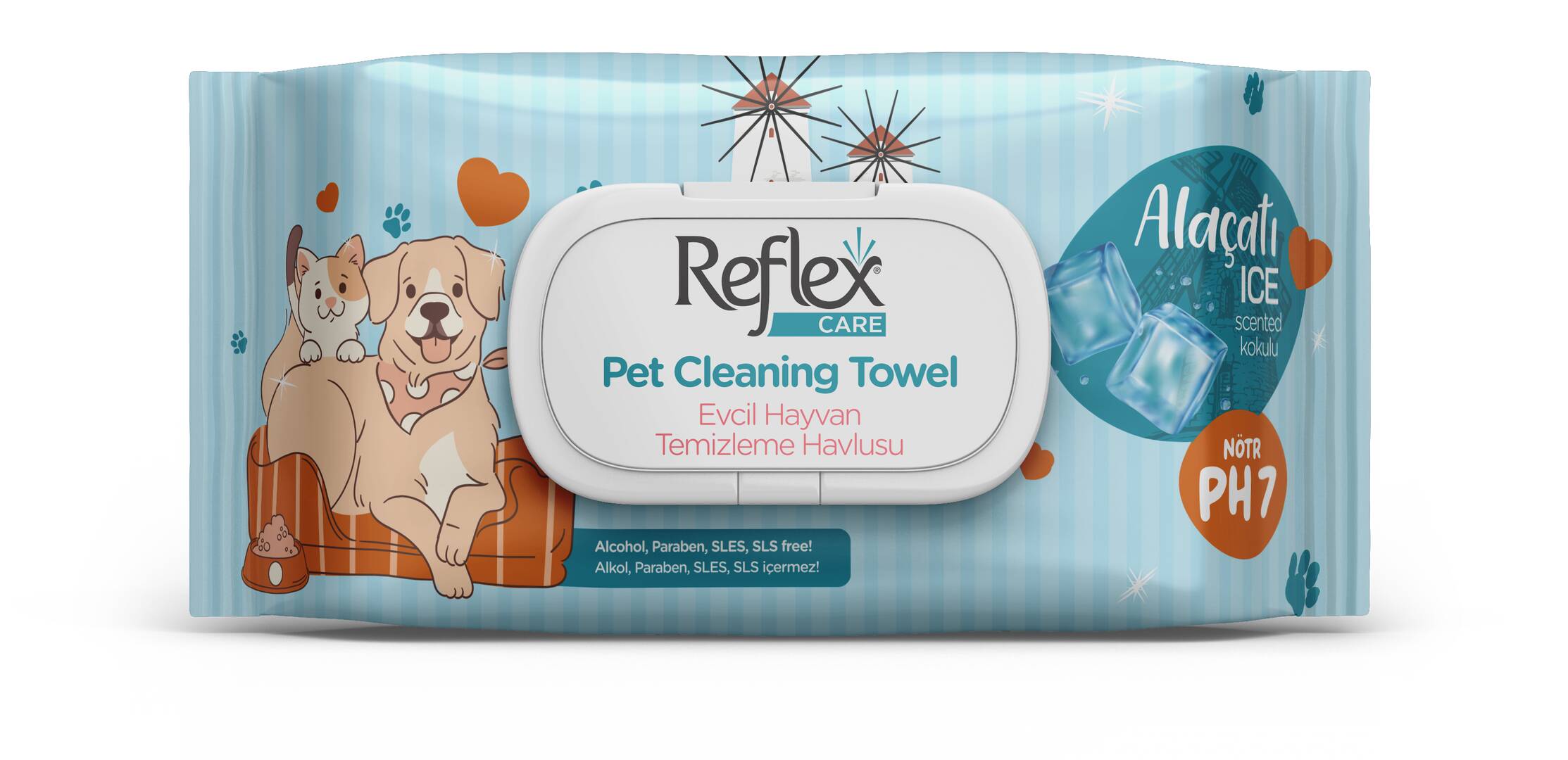 Reflex Care Alaçatı Ice Kokulu Kedi ve Köpekler için Temizlik Havlusu 50 Li