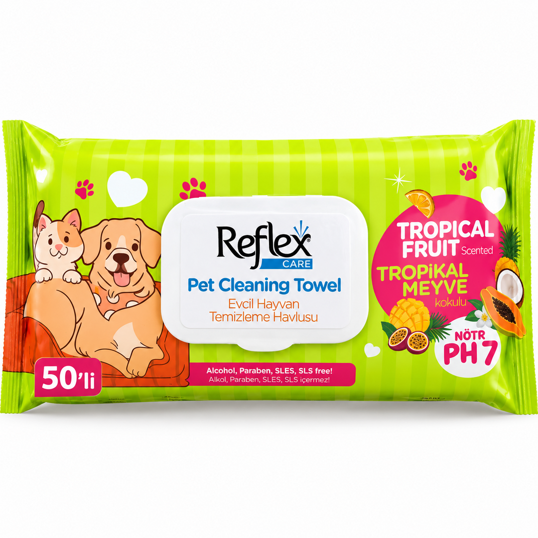 Reflex Care Tropikal Meyve Kokulu Kedi Köpek Temizleme Havlusu 50 li