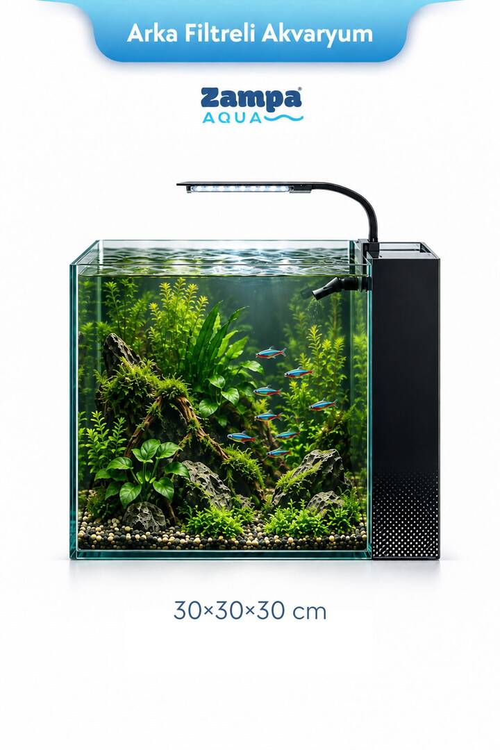 Zampa AQUA Jingming Akvaryum Ultra-Clear Arka Filtreli Siyah 30*30*30 cm