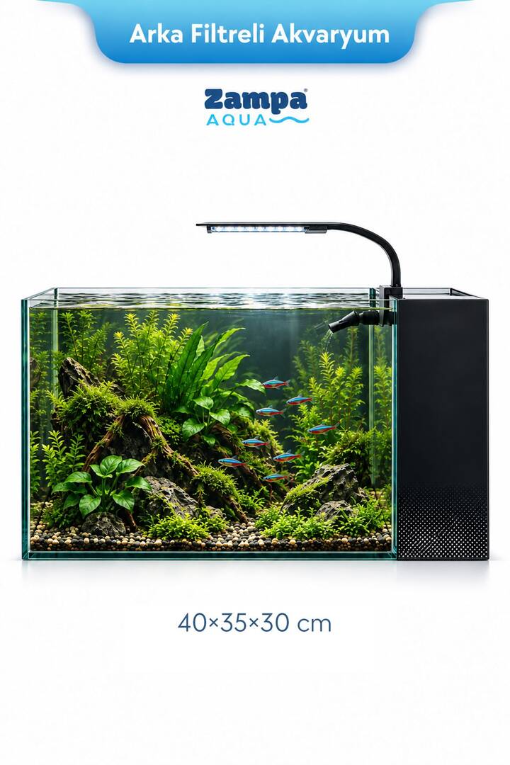 Zampa AQUA Jingming Akvaryum Ultra-Clear Arka Filtreli Siyah 40*35*30 cm