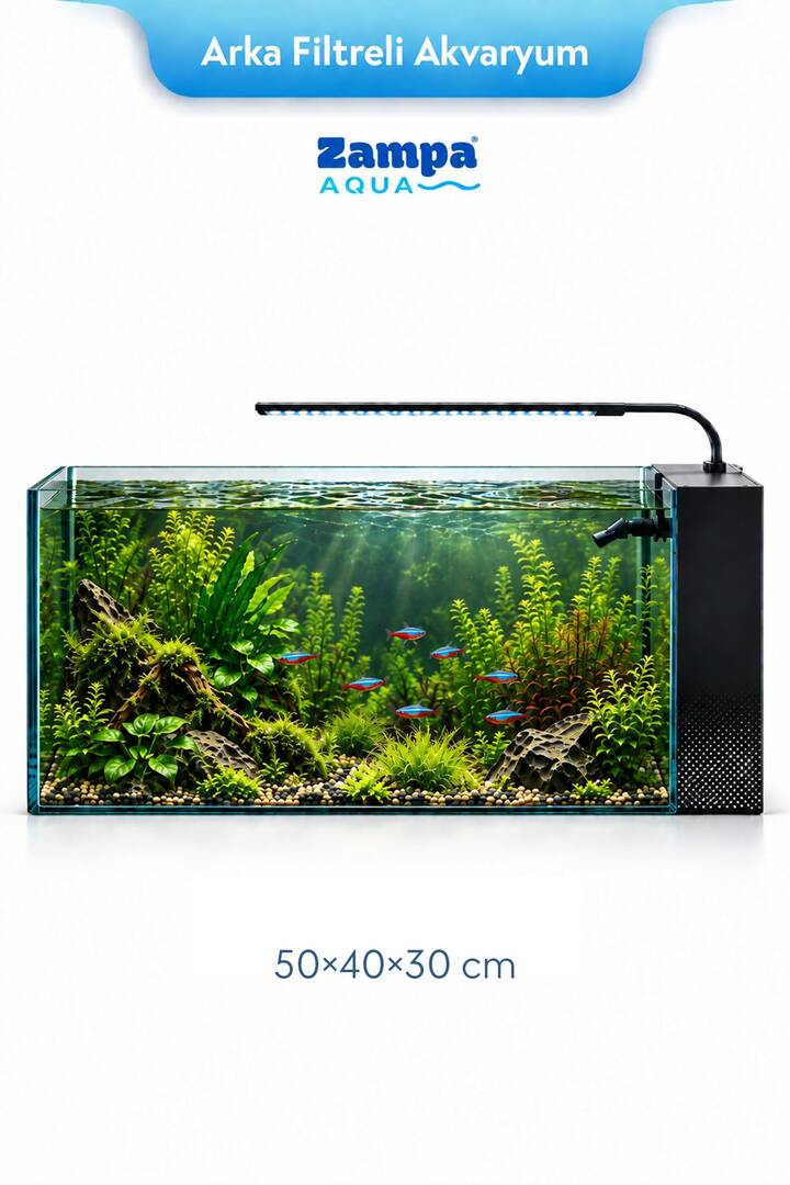 Zampa AQUA Jingming Akvaryum Ultra-Clear Arka Filtreli Siyah 50*40*30 cm