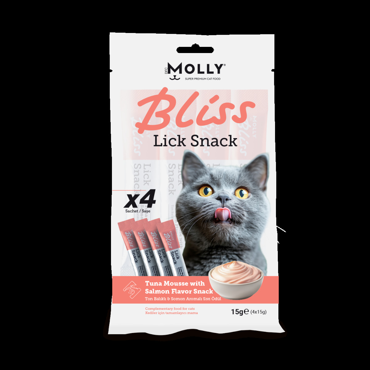 Molly Bliss Kedi Lick Snack Ton Balıklı Somonlu Sıvı Ödül Maması 4*15 gr