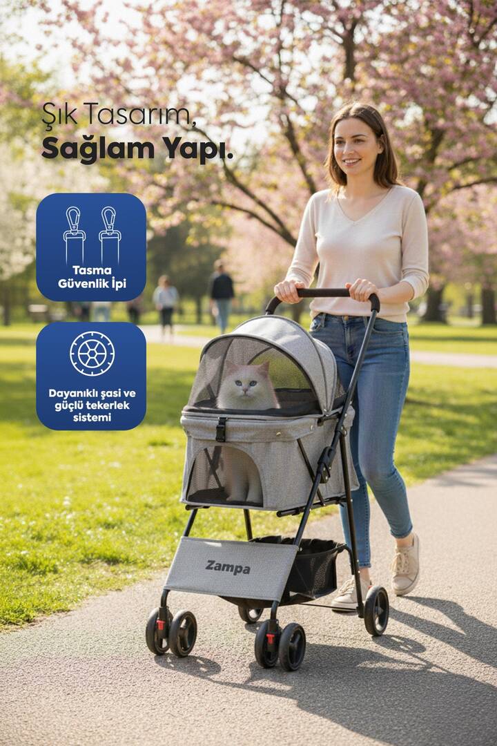 Zampa Flux Kedi Köpek Arabası Gri 45x63x93 cm