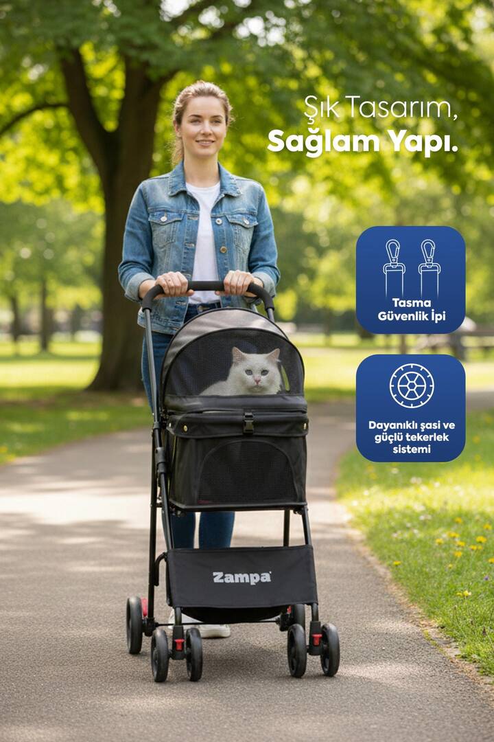 Zampa Flux  Kedi Köpek Arabası Siyah 45x63x93 cm