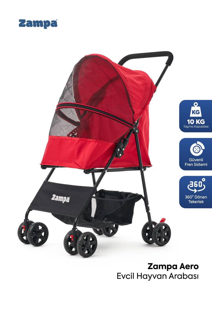 Zampa Aero Kedi Köpek Arabası Kırmızı 2x69x96 cm