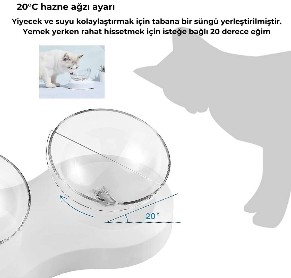 ELS Pet Kedi Köpek İkili Şeffaf Mama ve Su Kabı