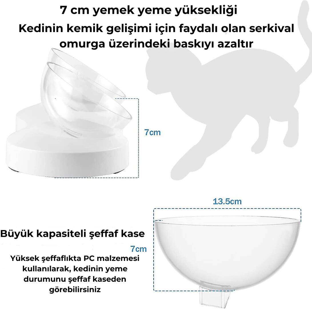 ELS Pet Kedi Köpek İkili Şeffaf Mama ve Su Kabı