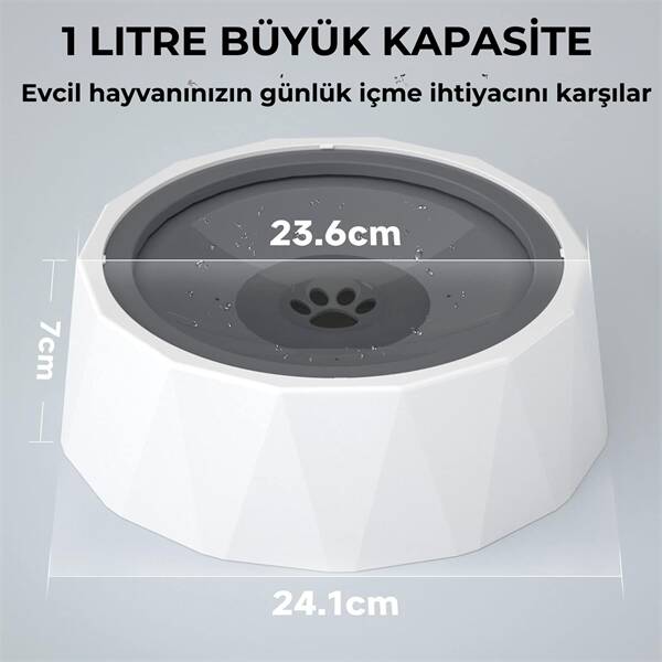 ELS Pet Sıçrama Önleyici Kedi Köpek Diamond Su Kabı 1L