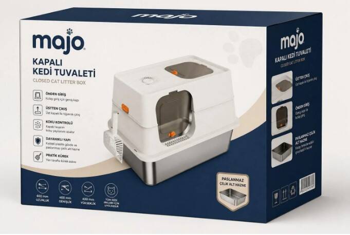 Majo Paslanmaz Kapalı Kedi Tuvalet Kabı